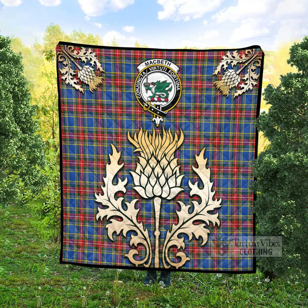 Tartan Vibes Clothing MacBeth (McBeth) Tartan Quilt with Family Crest and Golden Thistle Style