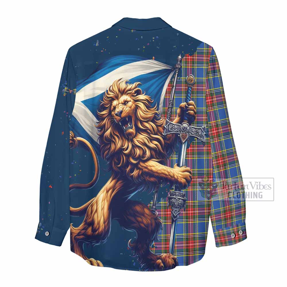 Tartan Vibes Clothing MacBeth (McBeth) Tartan Family Crest Women's Casual Shirt with Scottish Majestic Lion