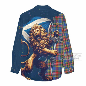 MacBeth (McBeth) Tartan Family Crest Women's Casual Shirt with Scottish Majestic Lion