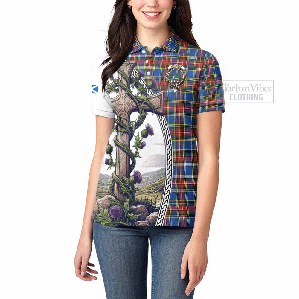 Tartan Vibes Clothing MacBeth (McBeth) Tartan Women's Polo Shirt with Family Crest and St. Andrew's Cross Accented by Thistle Vines