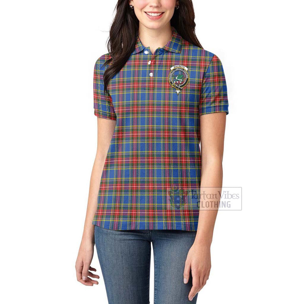 Tartan Vibes Clothing MacBeth (McBeth) Tartan Women's Polo Shirt with Family Crest and Bearded Skull Holding Bottles of Whiskey