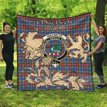 MacBeth (McBeth) Tartan Quilt with Family Crest and Scottish Symbol Style