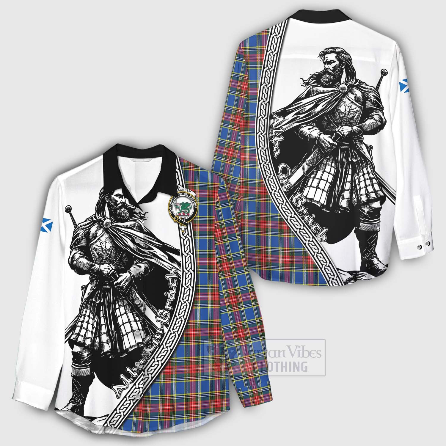 Tartan Vibes Clothing MacBeth (McBeth) Tartan Clan Crest Women's Casual Shirt with Highlander Warrior Celtic Style