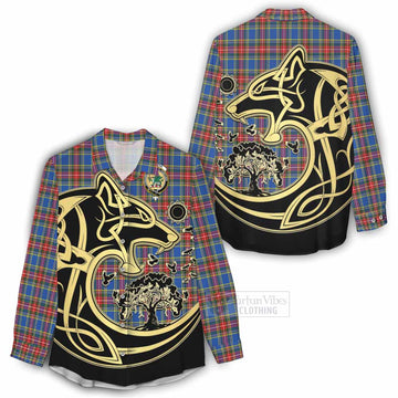 MacBeth (McBeth) Tartan Women's Casual Shirt with Family Crest Celtic Wolf Style