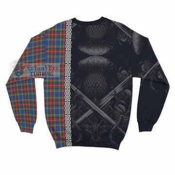 MacBeth (McBeth) Tartan Sweatshirt with Family Crest Cross Sword Thistle Celtic Vibes - Tartan Vibes Clothing