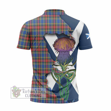 MacBeth (McBeth) Tartan Family Crest Zipper Polo Shirt Scottish Thistle Celtic Inspired - Tartan Vibes Clothing