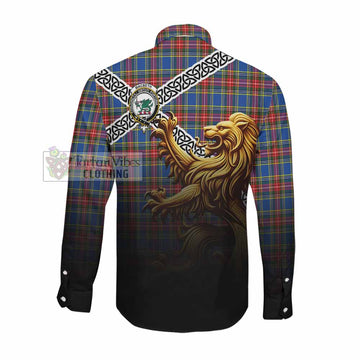 MacBeth (McBeth) Crest Tartan Long Sleeve Button Shirt with Golden Lion Emblem Celtic Style Men's Shirt - Tartan Vibes Clothing