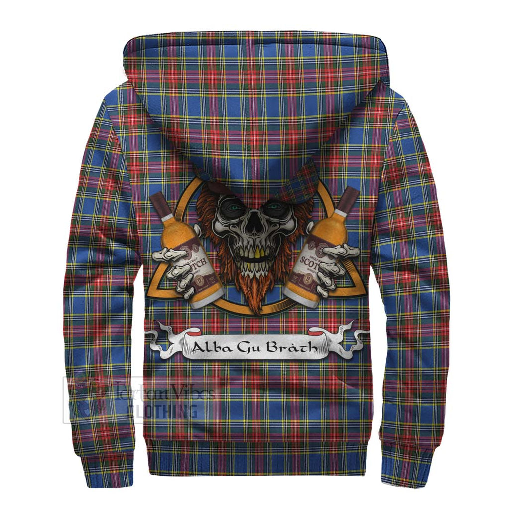 Tartan Vibes Clothing MacBeth (McBeth) Tartan Sherpa Hoodie with Family Crest and Bearded Skull Holding Bottles of Whiskey