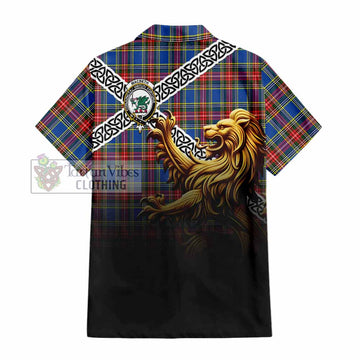 MacBeth (McBeth) Crest Tartan Hawaiian Shirt with Golden Lion Emblem Celtic Style - Tartan Vibes Clothing