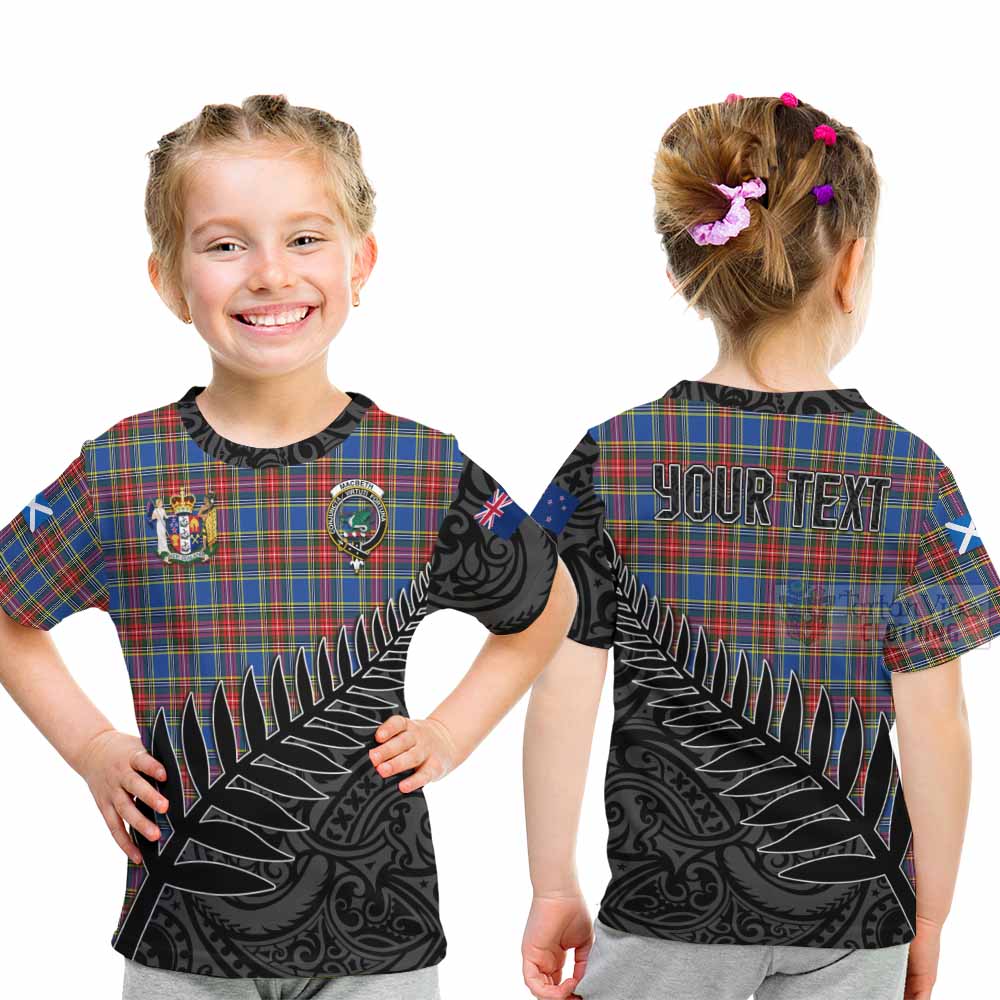 Tartan Vibes Clothing MacBeth (McBeth) Crest Tartan Kid T-Shirt with New Zealand Silver Fern Half Style