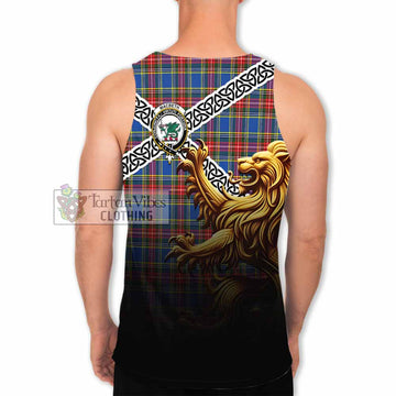 MacBeth (McBeth) Crest Tartan Men's Tank Top with Golden Lion Emblem Celtic Style - Tartan Vibes Clothing