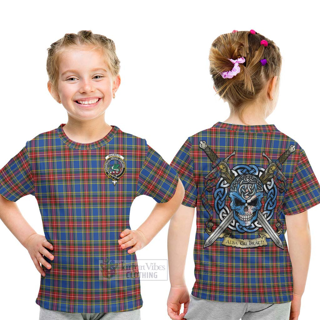 Tartan Vibes Clothing MacBeth (McBeth) Tartan Kid T-Shirt with Family Crest Celtic Skull Style