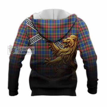MacBeth (McBeth) Crest Tartan Knitted Hoodie with Golden Lion Emblem Celtic Style - Tartan Vibes Clothing