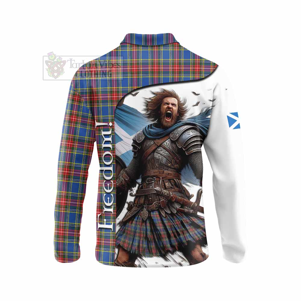 Tartan Vibes Clothing MacBeth (McBeth) Crest Tartan Long Sleeve Polo Shirt Inspired by the Freedom of Scottish Warrior