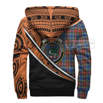 MacBeth (McBeth) Crest Tartan Sherpa Hoodie with Polynesian Vibes Style - Orange Version