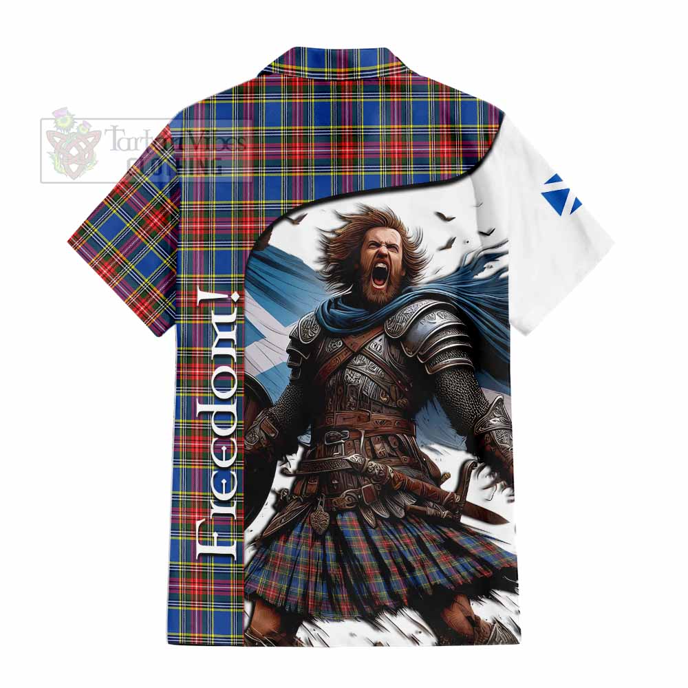 Tartan Vibes Clothing MacBeth (McBeth) Crest Tartan Short Sleeve Button Shirt Inspired by the Freedom of Scottish Warrior