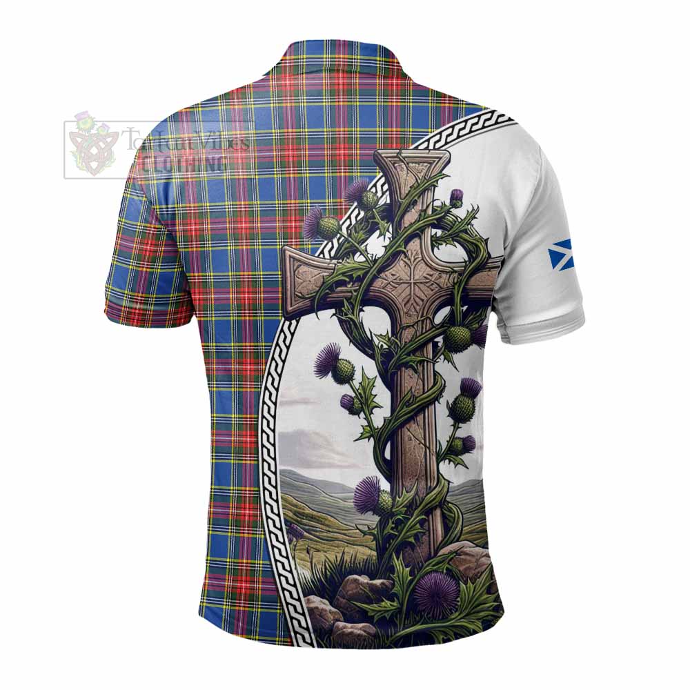 Tartan Vibes Clothing MacBeth (McBeth) Tartan Polo Shirt with Family Crest and St. Andrew's Cross Accented by Thistle Vines