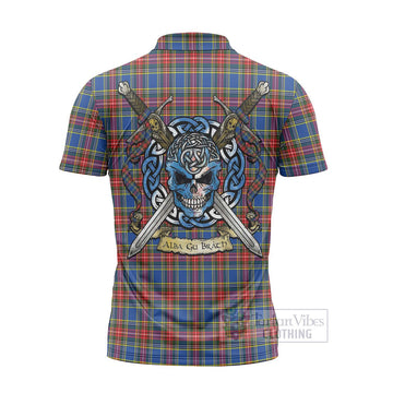 MacBeth (McBeth) Tartan Zipper Polo Shirt with Family Crest Celtic Skull Style