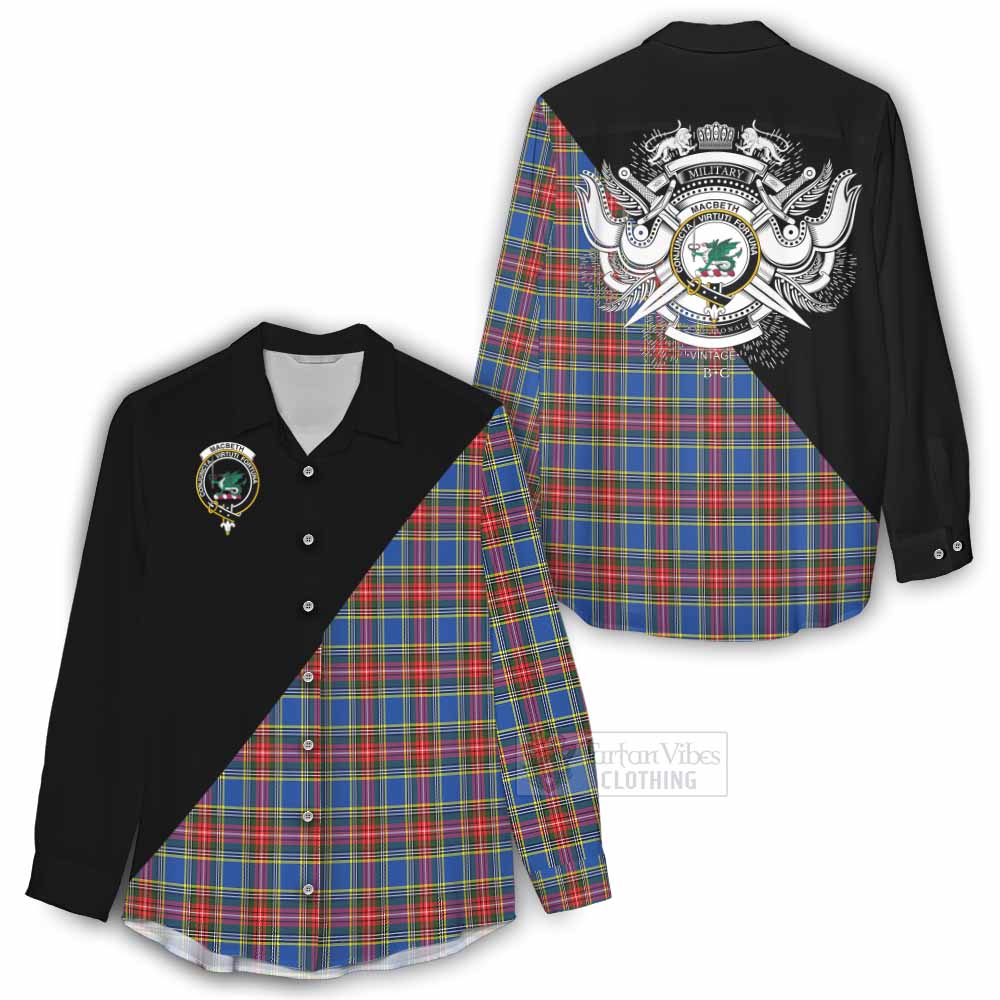 Tartan Vibes Clothing MacBeth (McBeth) Tartan Women's Casual Shirt with Family Crest and Military Logo Style