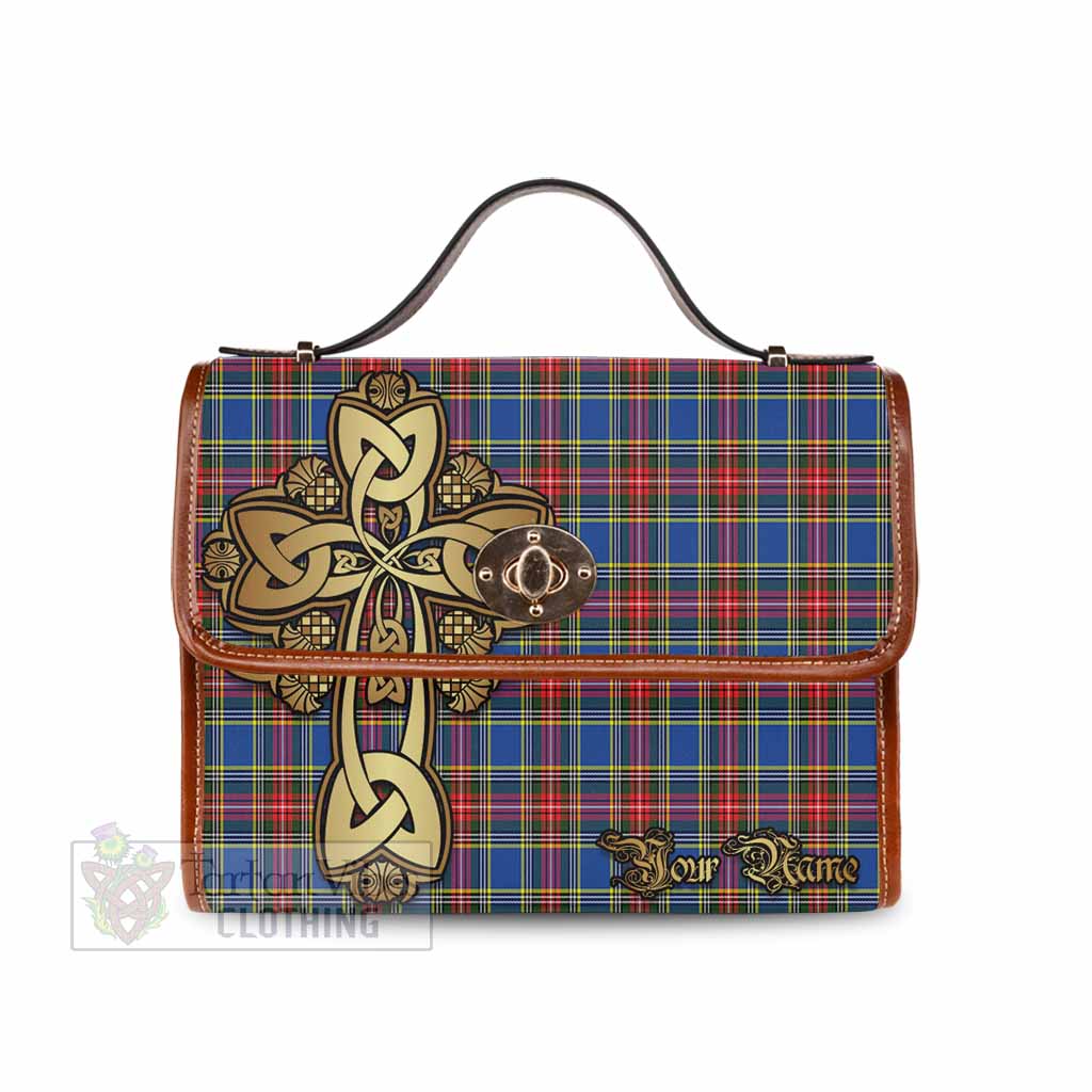 Tartan Vibes Clothing MacBeth (McBeth) Tartan Waterproof Canvas Bag Golden Thistle Celtic Cross Style