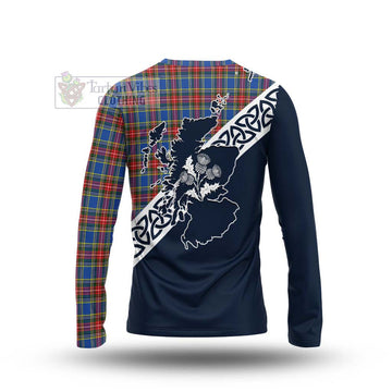 MacBeth (McBeth) Tartan Long Sleeve T-Shirt Featuring Thistle and Scotland Map - Tartan Vibes Clothing