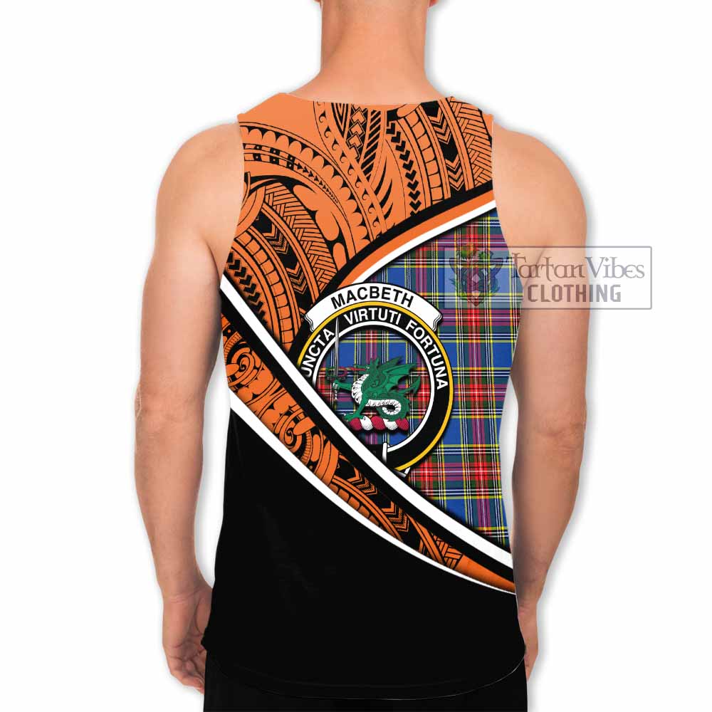 Tartan Vibes Clothing MacBeth (McBeth) Crest Tartan Men's Tank Top with Maori Tattoo Style - Orange Version