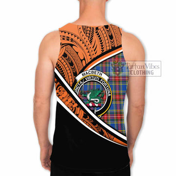 MacBeth (McBeth) Crest Tartan Men's Tank Top with Polynesian Vibes Style - Orange Version