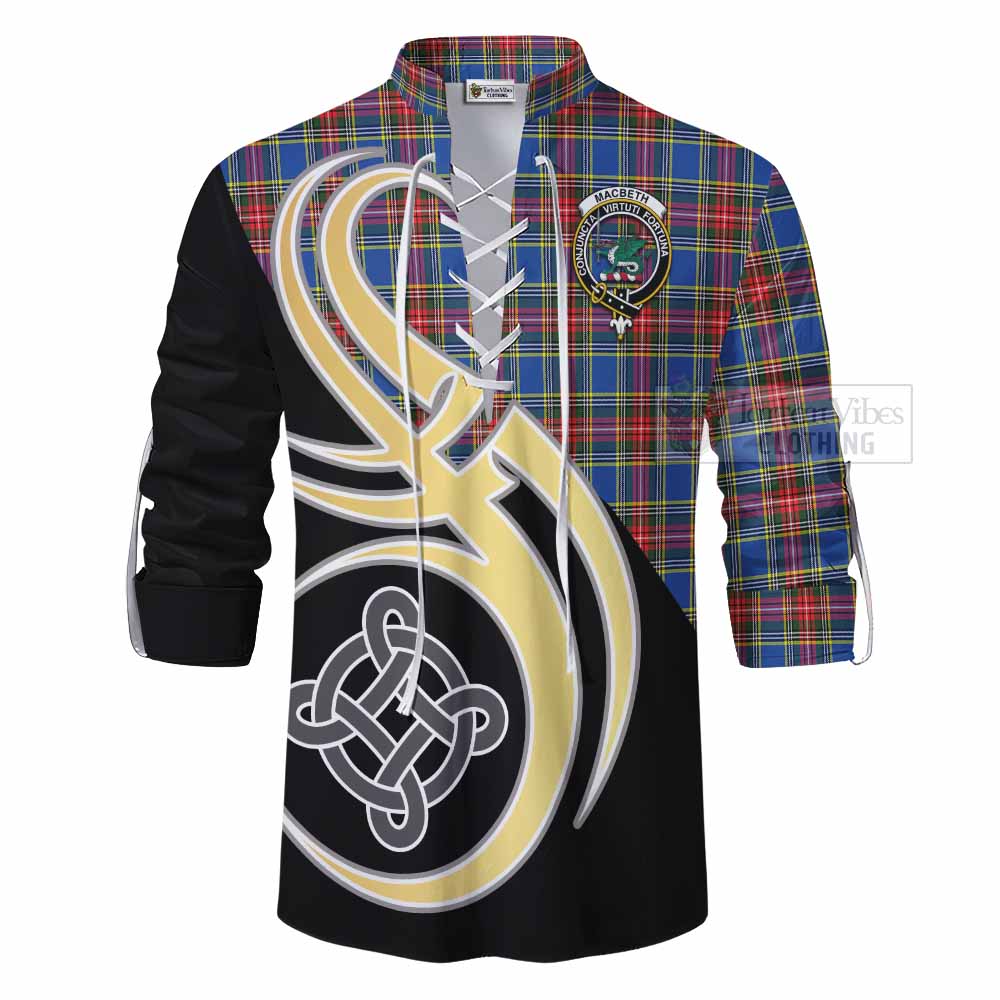 Tartan Vibes Clothing MacBeth (McBeth) Tartan Ghillie Kilt Shirt with Family Crest and Celtic Symbol Style