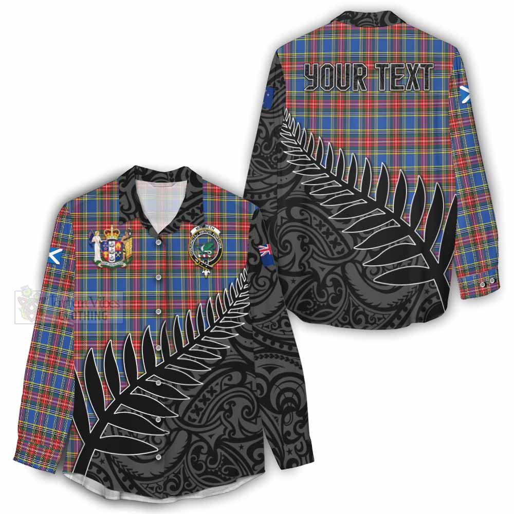 Tartan Vibes Clothing MacBeth (McBeth) Crest Tartan Women's Casual Shirt with New Zealand Silver Fern Half Style