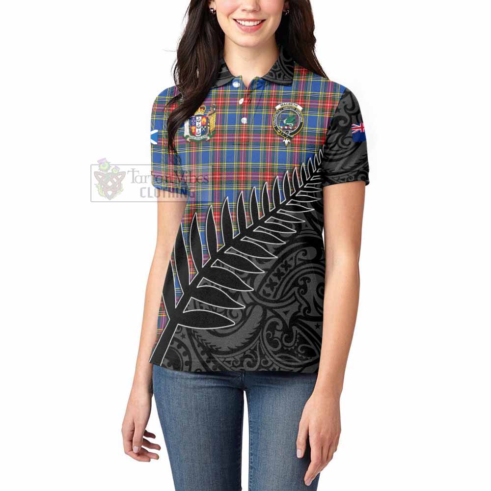 Tartan Vibes Clothing MacBeth (McBeth) Crest Tartan Women's Polo Shirt with New Zealand Silver Fern Half Style