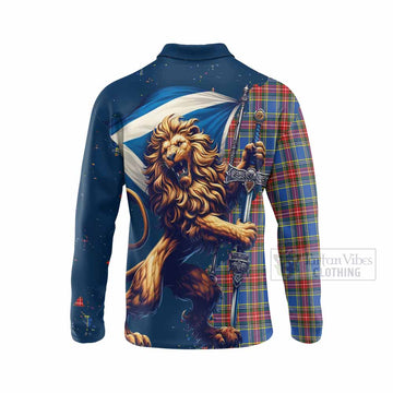 MacBeth (McBeth) Tartan Family Crest Long Sleeve Polo Shirt with Scottish Majestic Lion