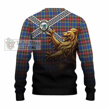 MacBeth (McBeth) Crest Tartan Knitted Sweater with Golden Lion Emblem Celtic Style - Tartan Vibes Clothing