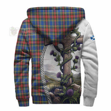 MacBeth (McBeth) Tartan Sherpa Hoodie with Family Crest and St. Andrew's Cross Accented by Thistle Vines