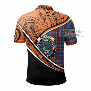 MacBeth (McBeth) Crest Tartan Polo Shirt with Polynesian Vibes Style - Orange Version