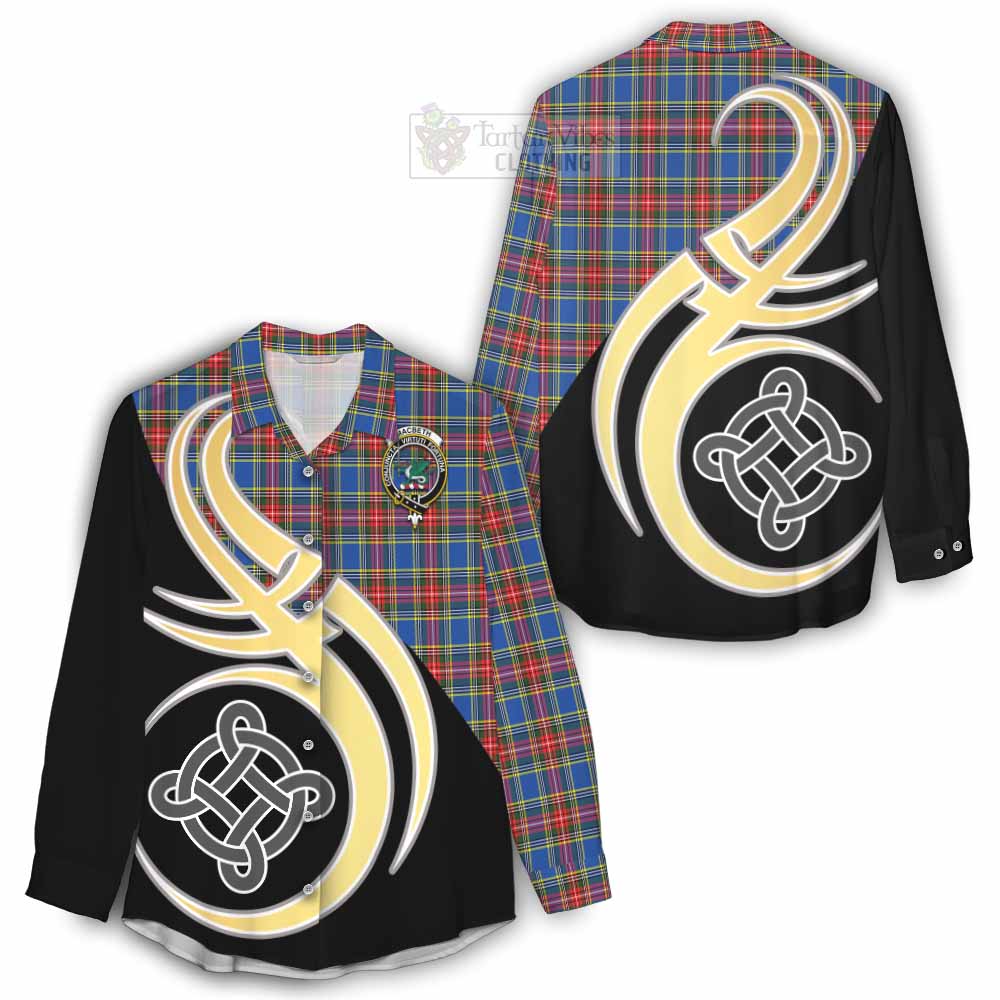 Tartan Vibes Clothing MacBeth (McBeth) Tartan Women's Casual Shirt with Family Crest and Celtic Symbol Style