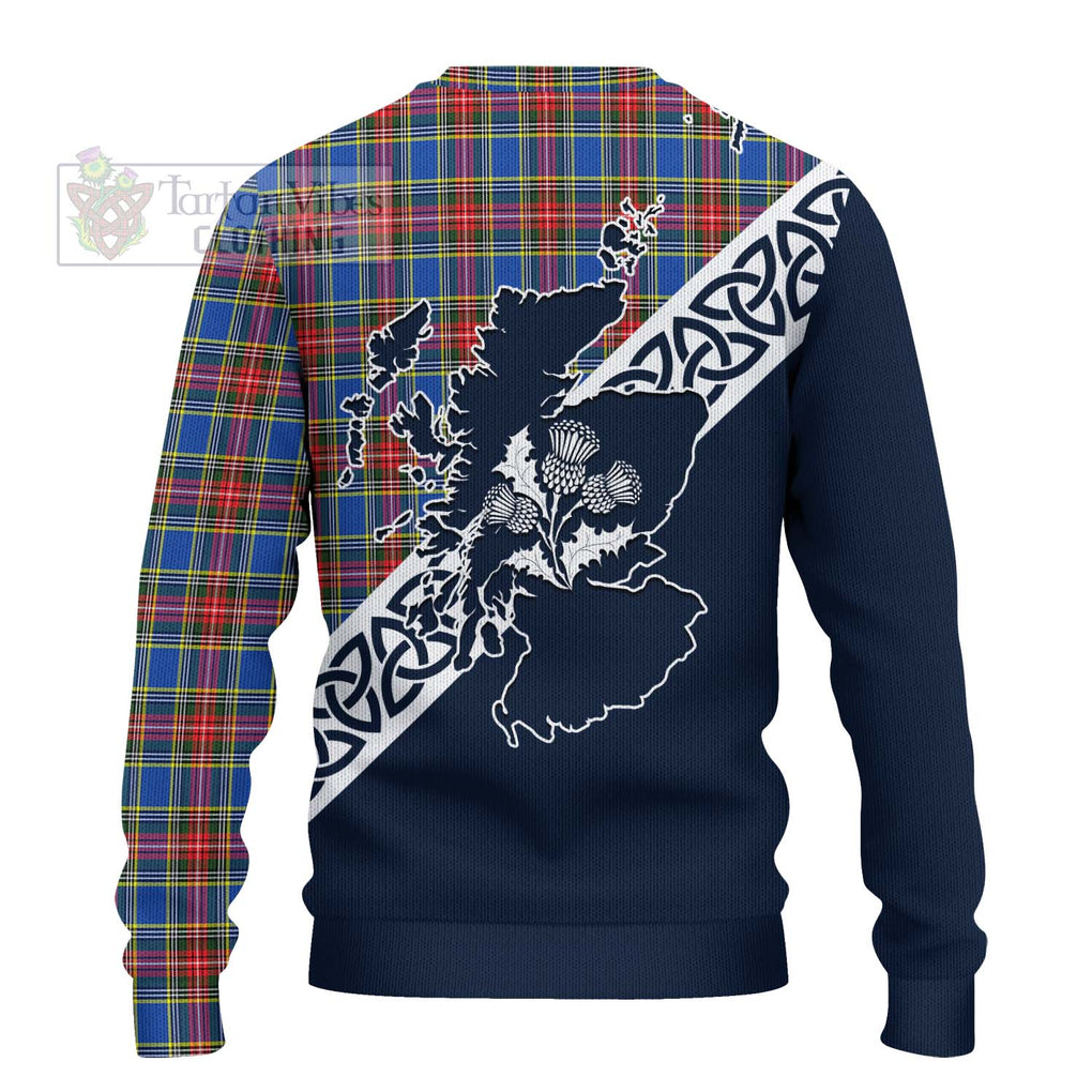 Tartan Vibes Clothing MacBeth (McBeth) Tartan Knitted Sweater Featuring Thistle and Scotland Map