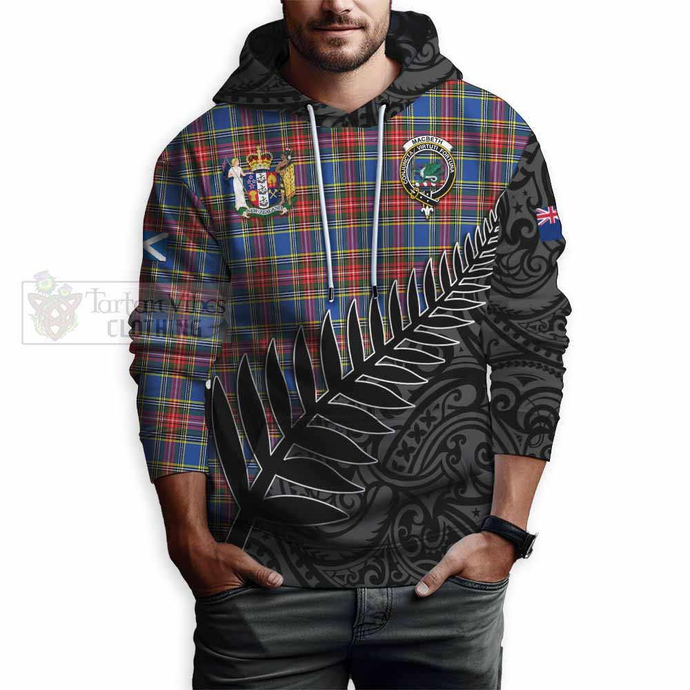 Tartan Vibes Clothing MacBeth (McBeth) Crest Tartan Hoodie with New Zealand Silver Fern Half Style