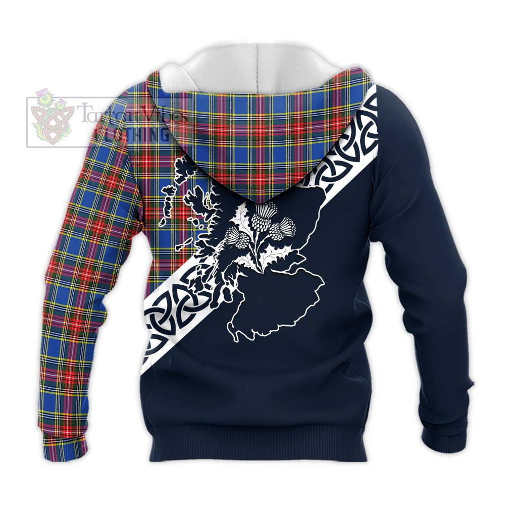 Tartan Vibes Clothing MacBeth (McBeth) Tartan Knitted Hoodie Featuring Thistle and Scotland Map