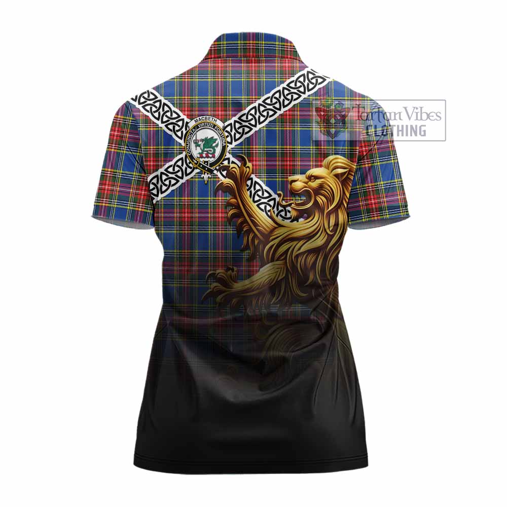 MacBeth (McBeth) Crest Tartan Women's Polo Shirt with Golden Lion Emblem Celtic Style - Tartan Vibes Clothing