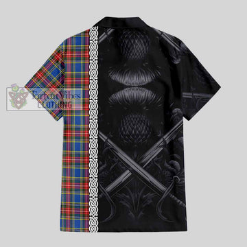 MacBeth (McBeth) Tartan Hawaiian Shirt with Family Crest Cross Sword Thistle Celtic Vibes - Tartan Vibes Clothing