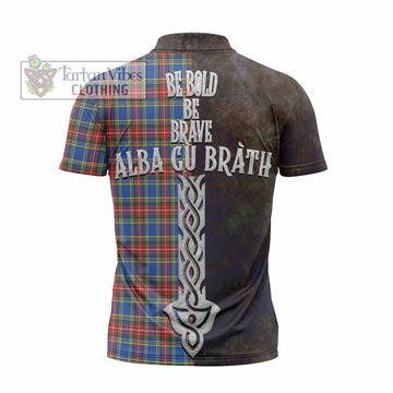 MacBeth (McBeth) Tartan Family Crest Zipper Polo Shirt Alba Gu Brath Be Brave Lion Ancient Style - Tartan Vibes Clothing