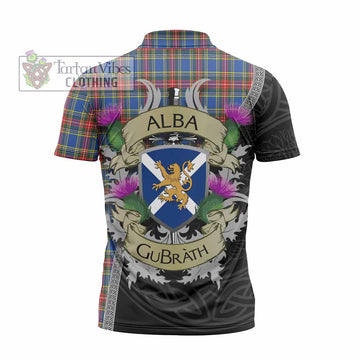 MacBeth (McBeth) Tartan Family Crest Zipper Polo Shirt Lion Rampant Royal Thistle Shield Celtic Inspired - Tartan Vibes Clothing