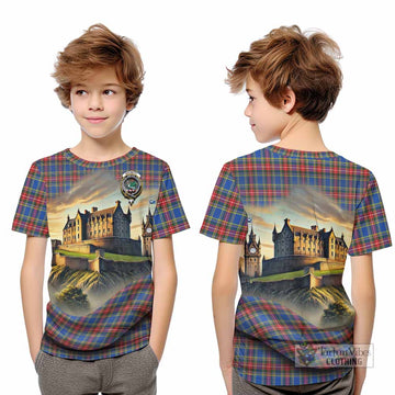 MacBeth (McBeth) Tartan Family Crest Kid T-Shirt with Scottish Ancient Castle Style - Tartan Vibes Clothing