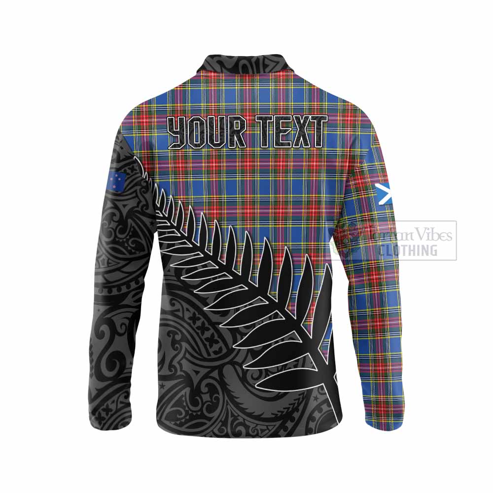 Tartan Vibes Clothing MacBeth (McBeth) Crest Tartan Long Sleeve Polo Shirt with New Zealand Silver Fern Half Style