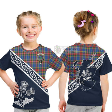 MacBeth (McBeth) Tartan Kid T-Shirt Featuring Thistle and Scotland Map