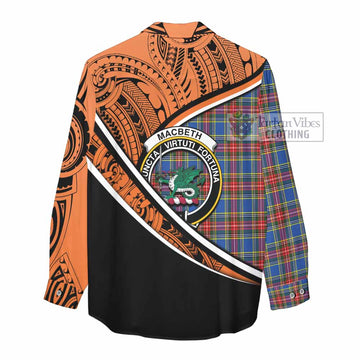 MacBeth (McBeth) Crest Tartan Women's Casual Shirt with Polynesian Vibes Style - Orange Version