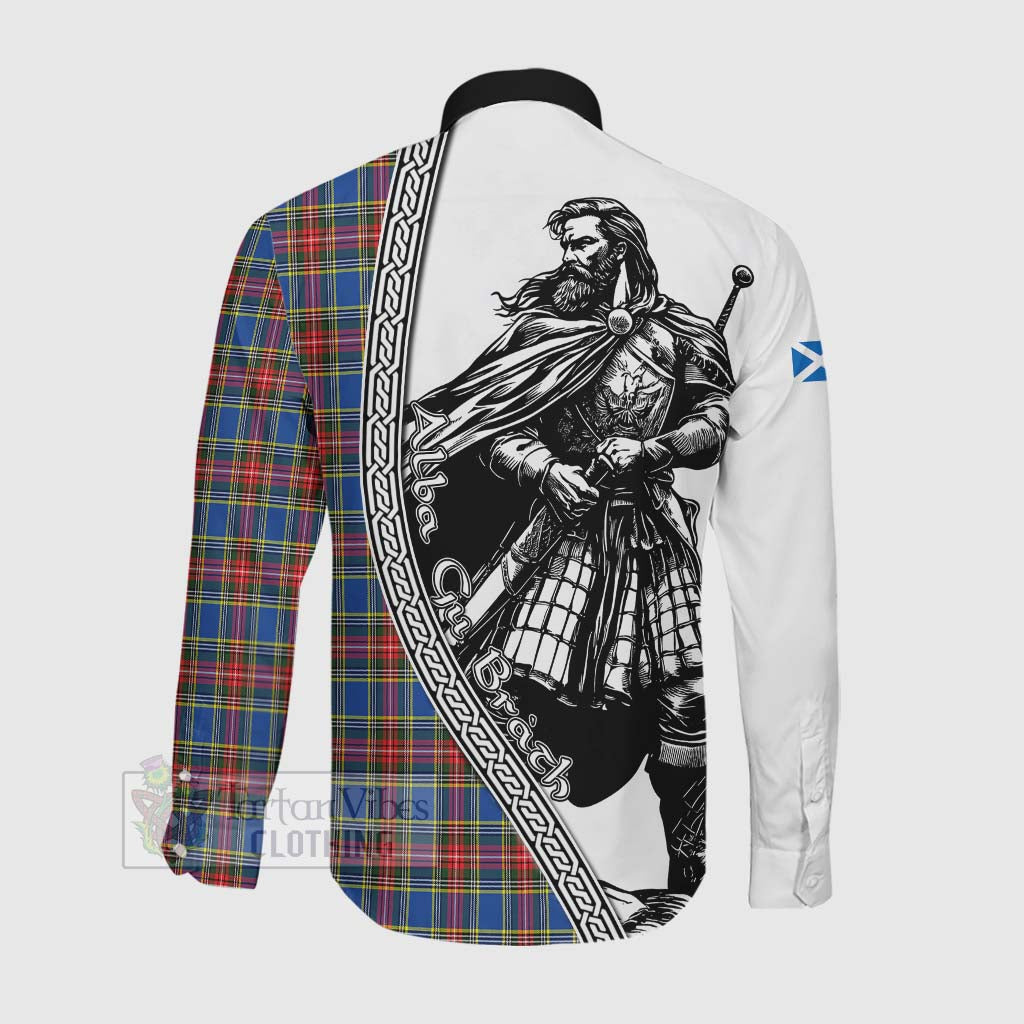 MacBeth (McBeth) Tartan Clan Crest Long Sleeve Button Shirt with Highlander Warrior Celtic Style Men's Shirt - Tartan Vibes Clothing
