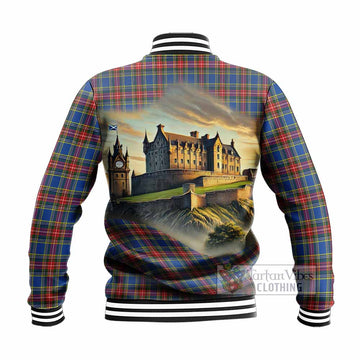 MacBeth (McBeth) Tartan Family Crest Baseball Jacket with Scottish Ancient Castle Style - Tartan Vibes Clothing
