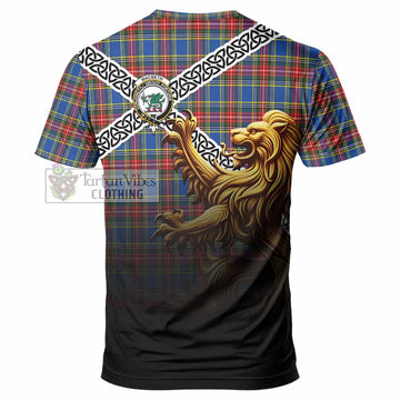 MacBeth (McBeth) Crest Tartan T-Shirt with Golden Lion Emblem Celtic Style - Tartan Vibes Clothing