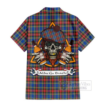 MacBeth (McBeth) Tartan Hawaiian Shirt with Family Crest and Bearded Skull Holding Bottles of Whiskey - Tartan Vibes Clothing